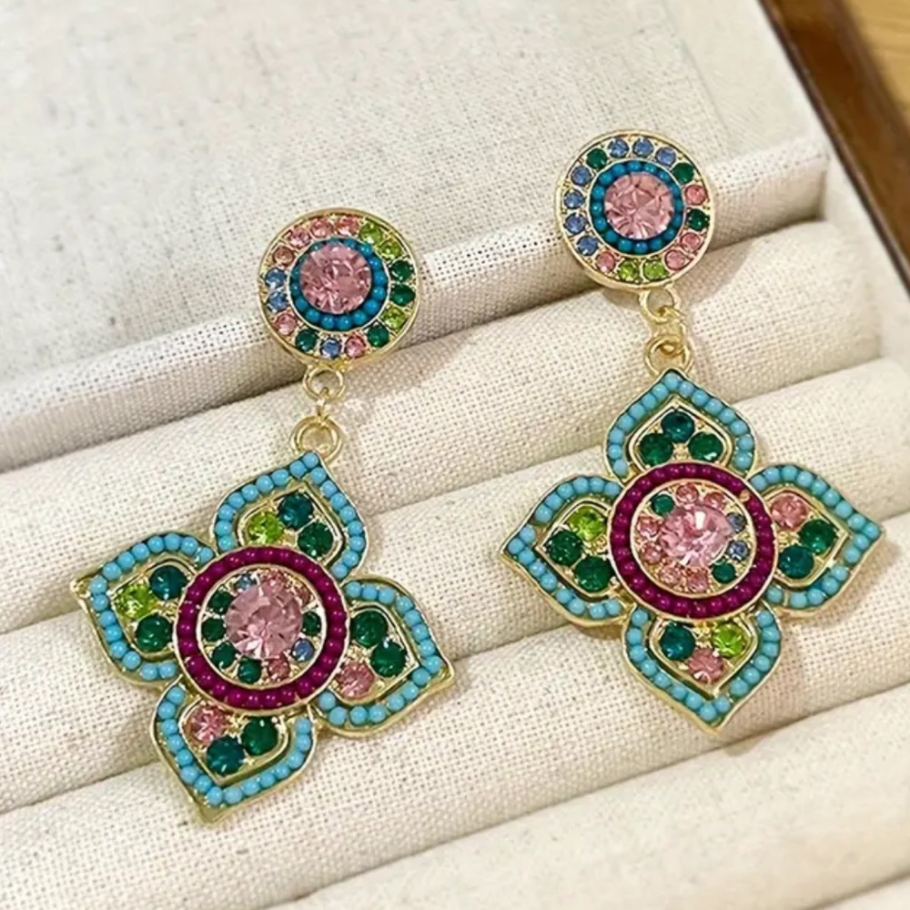 Colorful Floral Drop Earrings - Picture 3 of 3